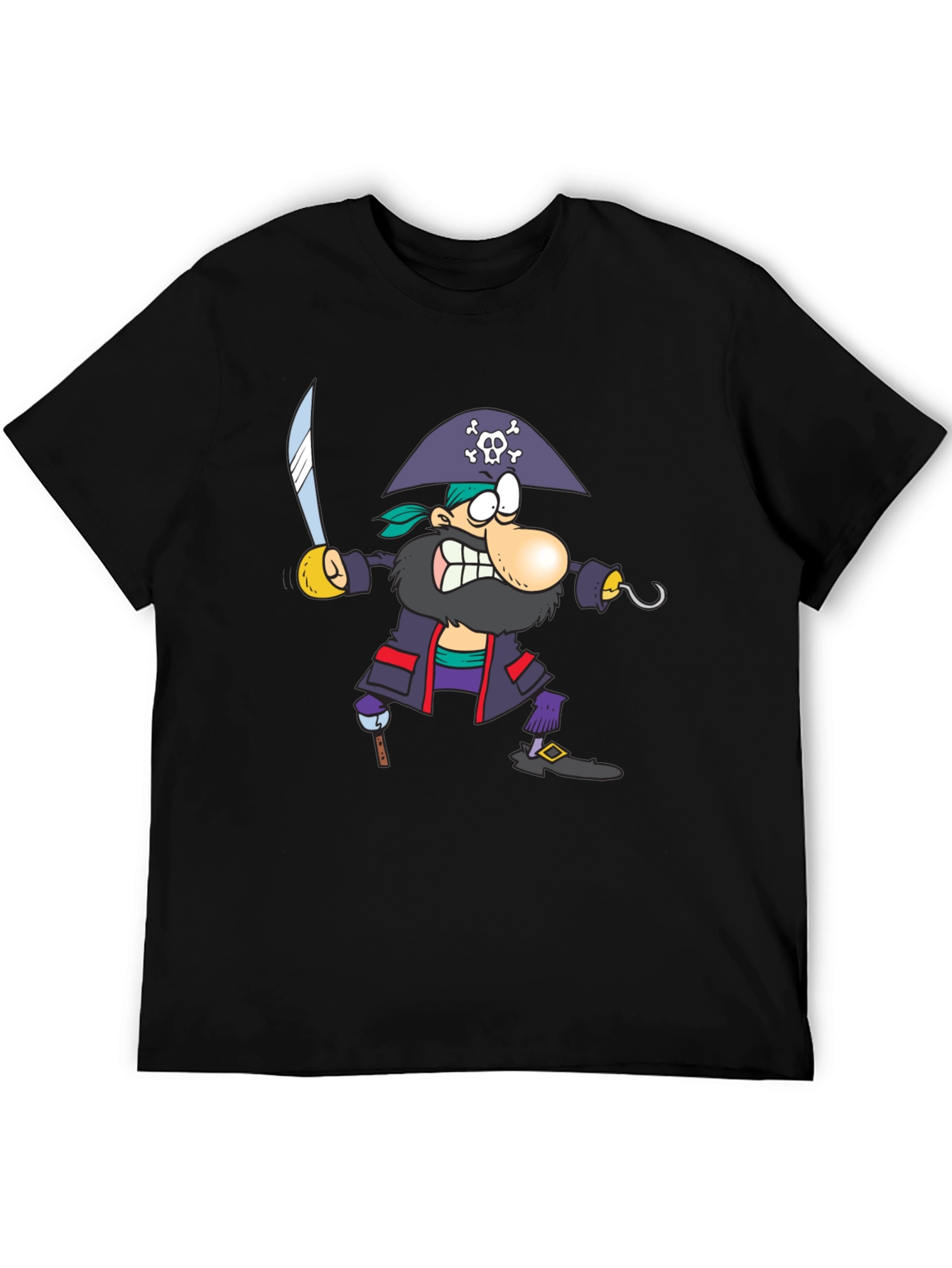 Pirate Cartoon Graphic Black T-Shirt