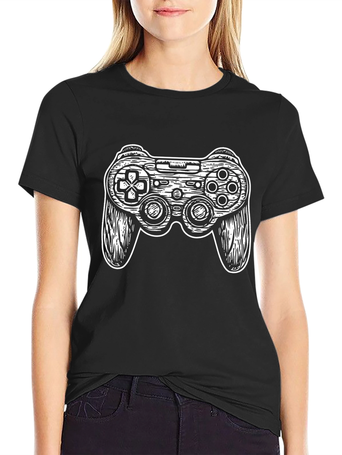 Gamer Style Black T-Shirt with Controller Graphic