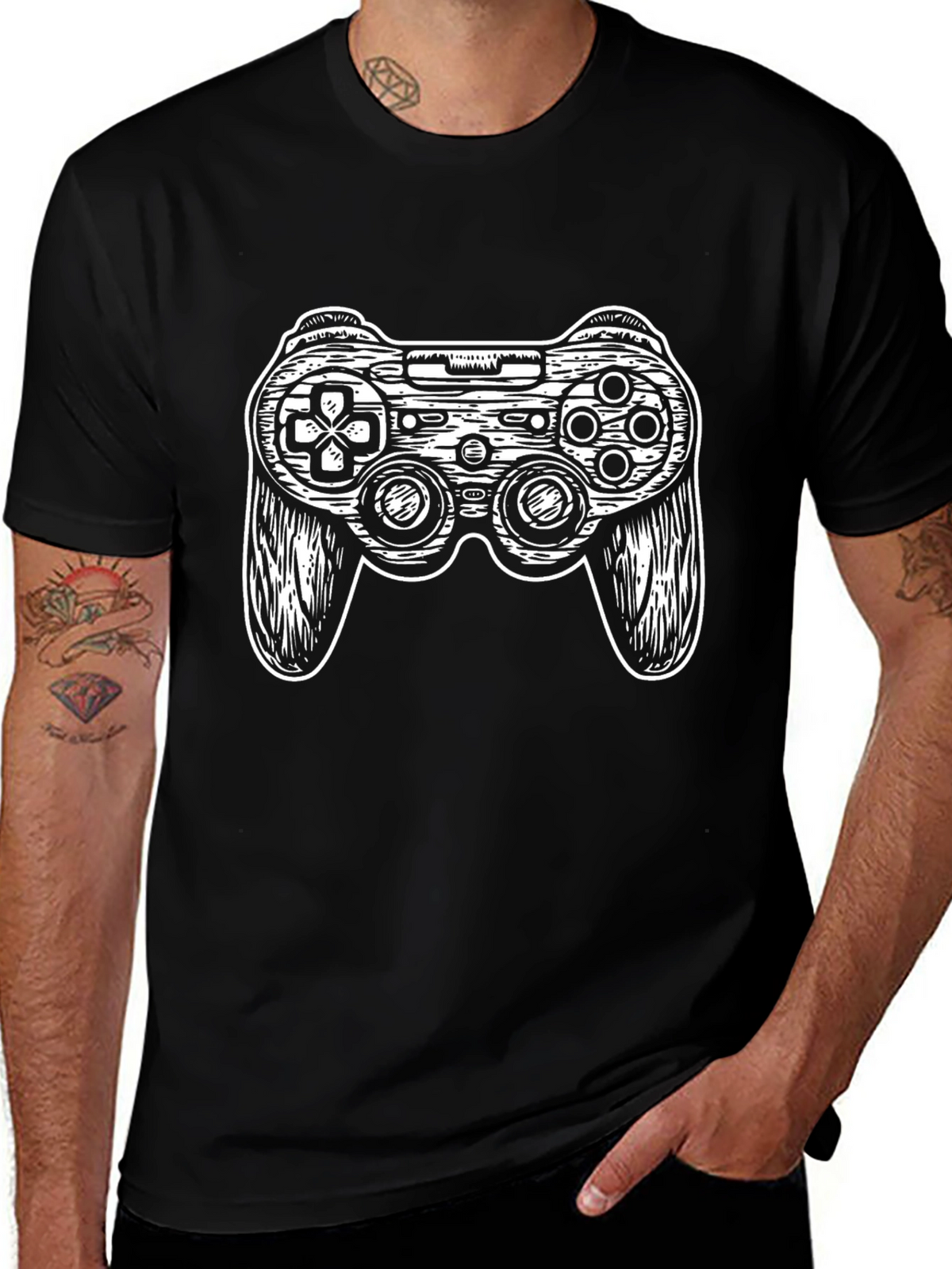 Gamer Style Black T-Shirt with Controller Graphic