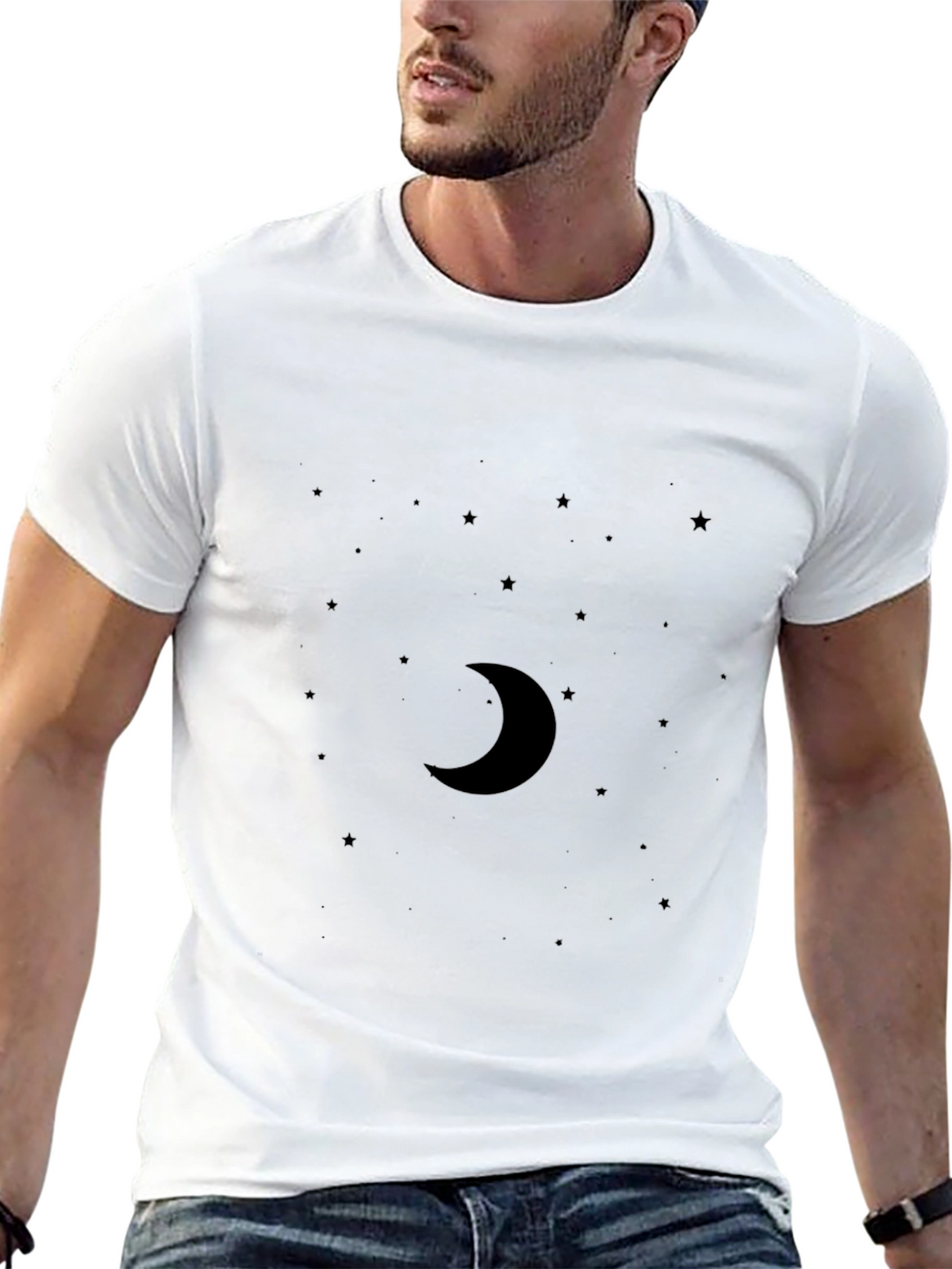 Midnight Moon Graphic Tee - Soft Black Cotton