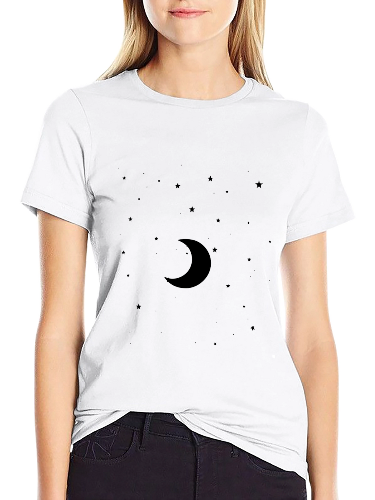 Midnight Moon Graphic Tee - Soft Black Cotton