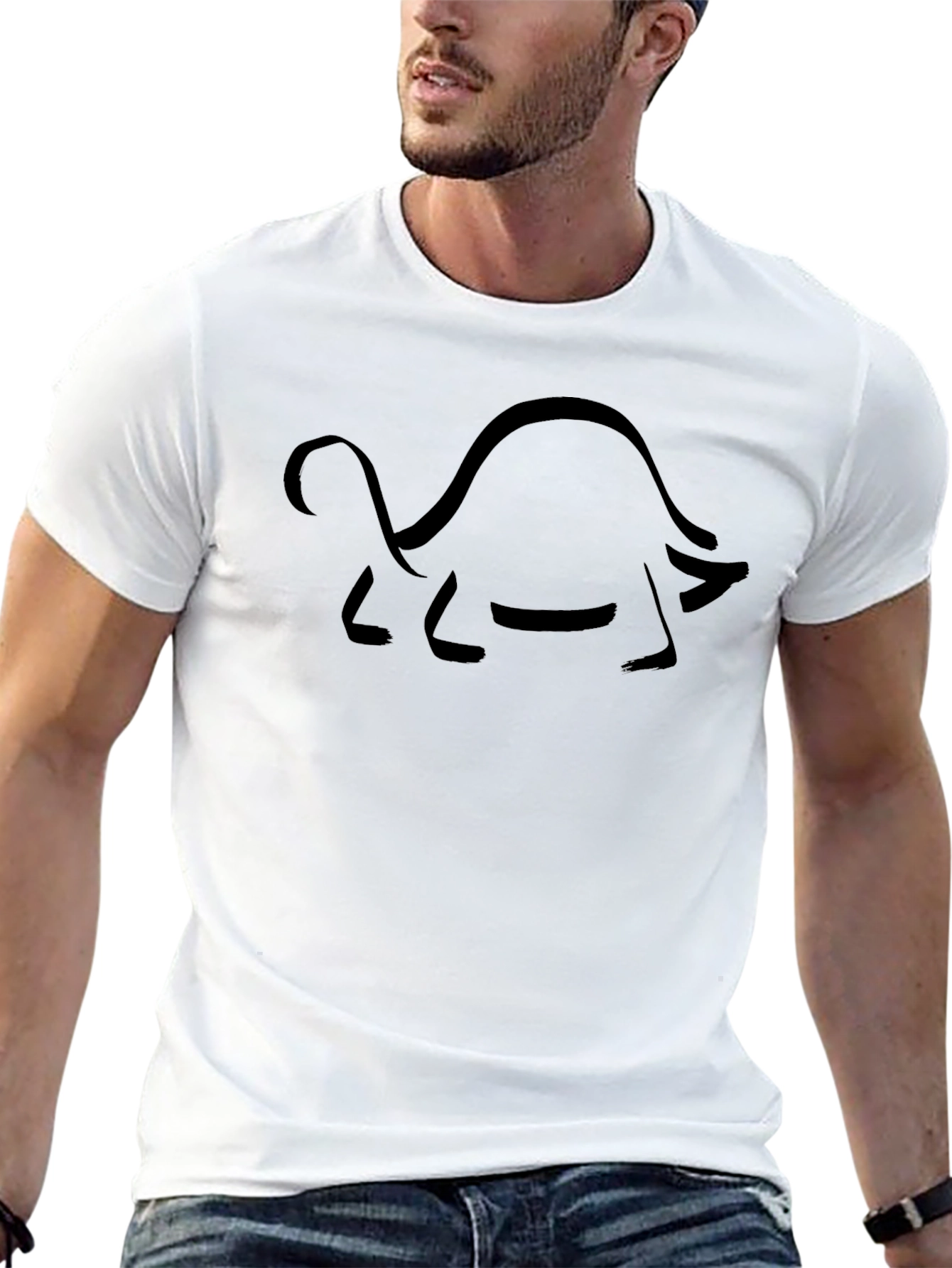 Stylized Turtle Graphic Tee - Black Cotton Blend