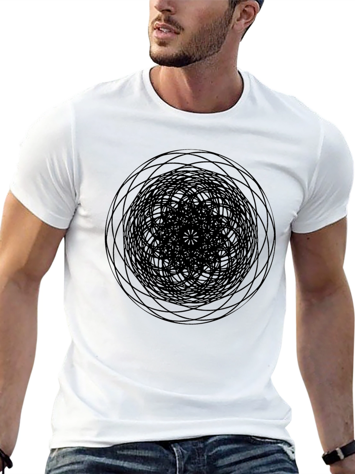 Geometric Circle Graphic Print Black T-Shirt