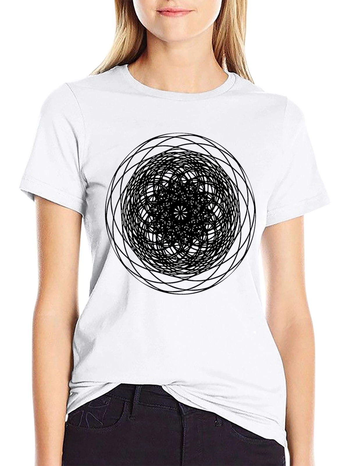 Geometric Circle Graphic Print Black T-Shirt