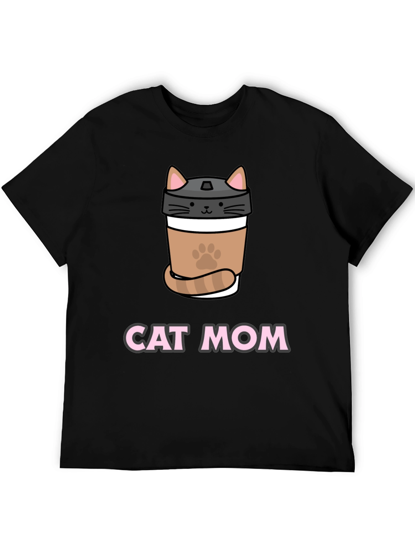 Cat Mom Coffee Cup T-Shirt - Black