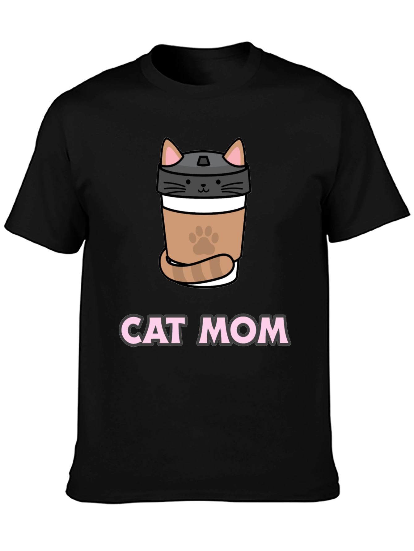 Cat Mom Coffee Cup T-Shirt - Black