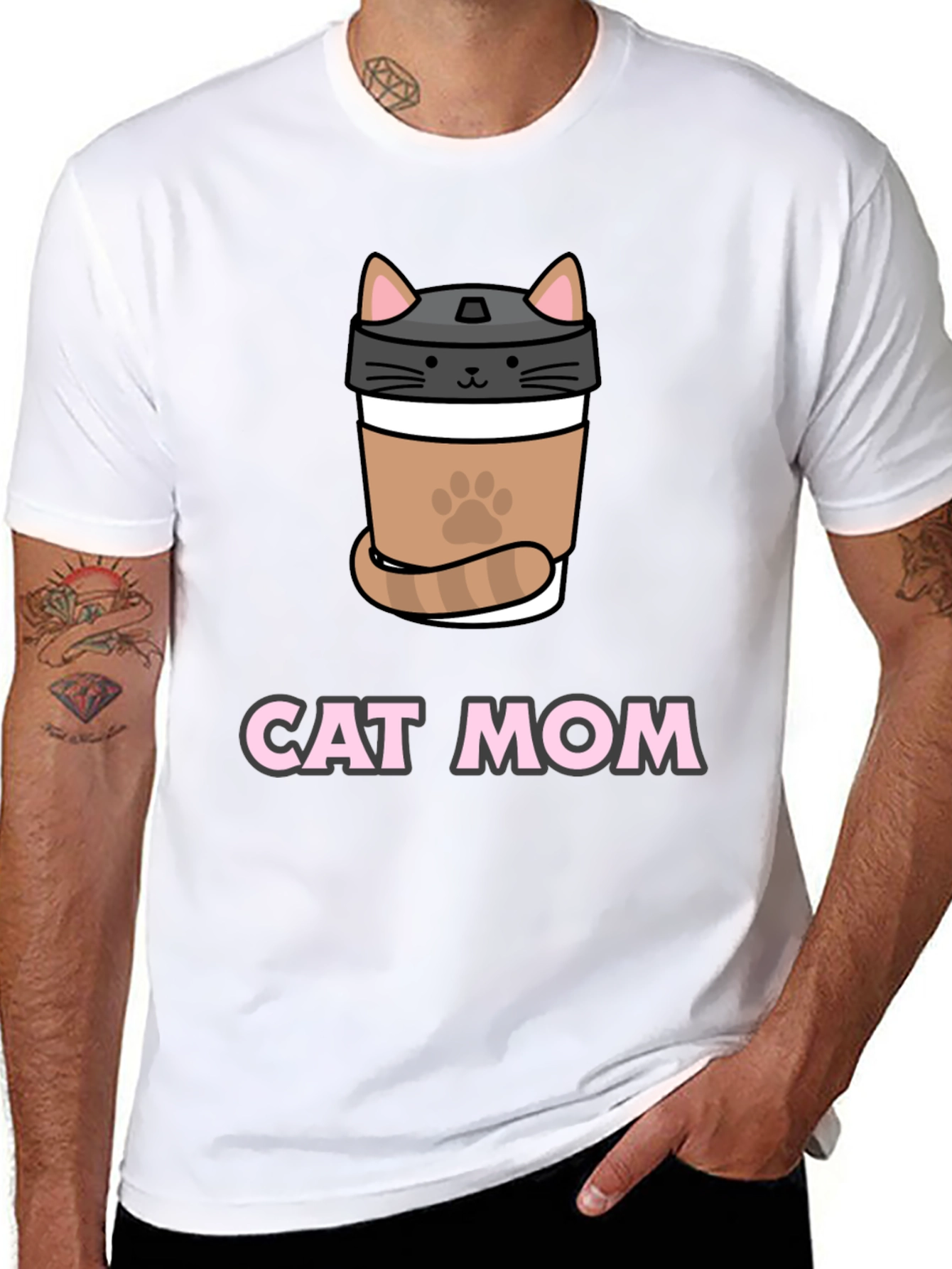 Cat Mom Coffee Cup T-Shirt - Black