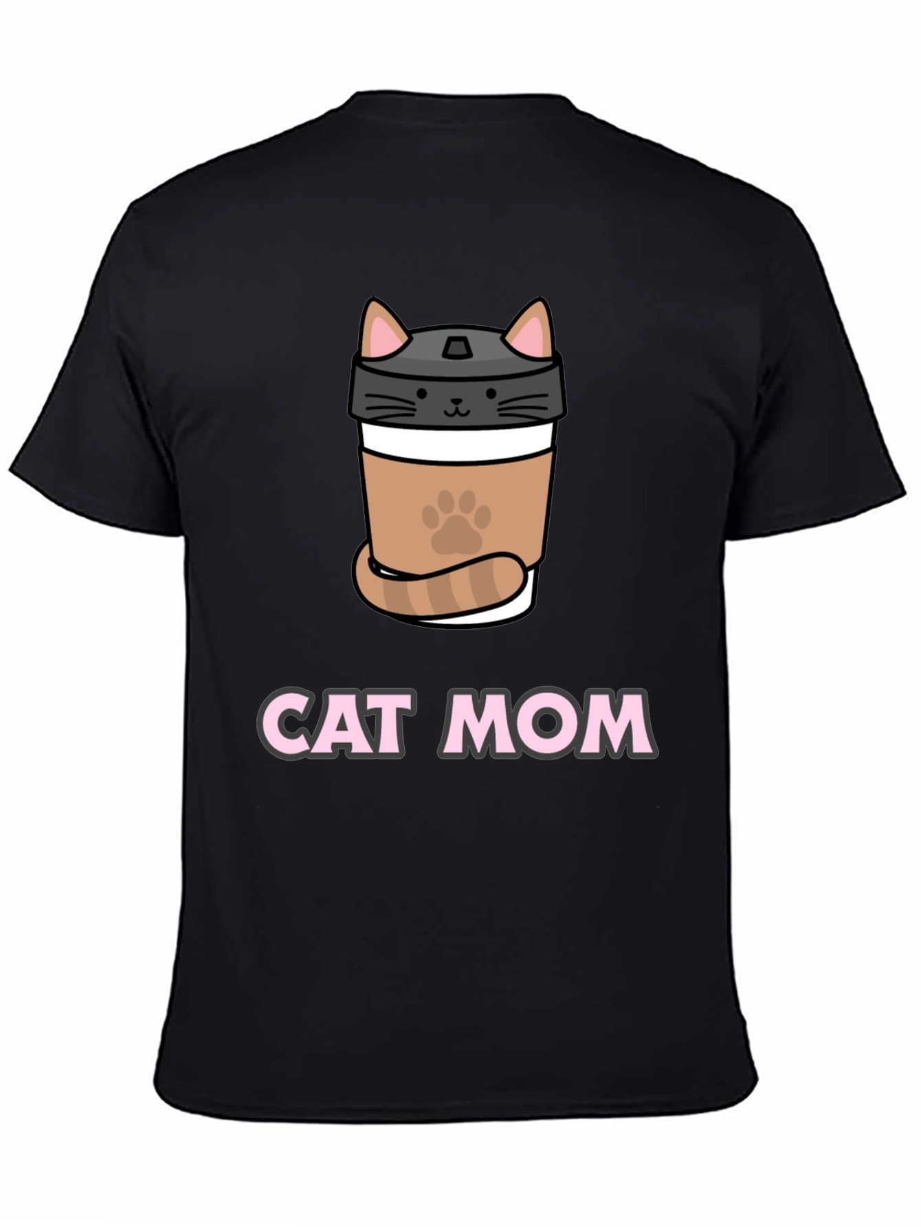 Cat Mom Coffee Cup T-Shirt - Black