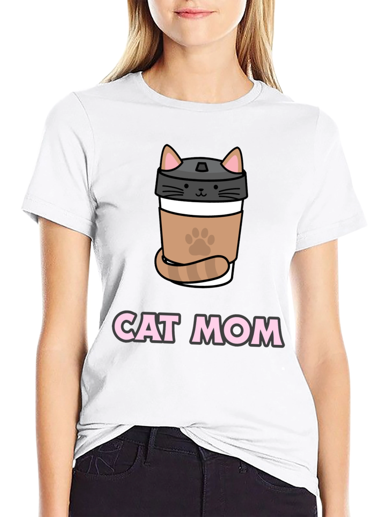 Cat Mom Coffee Cup T-Shirt - Black