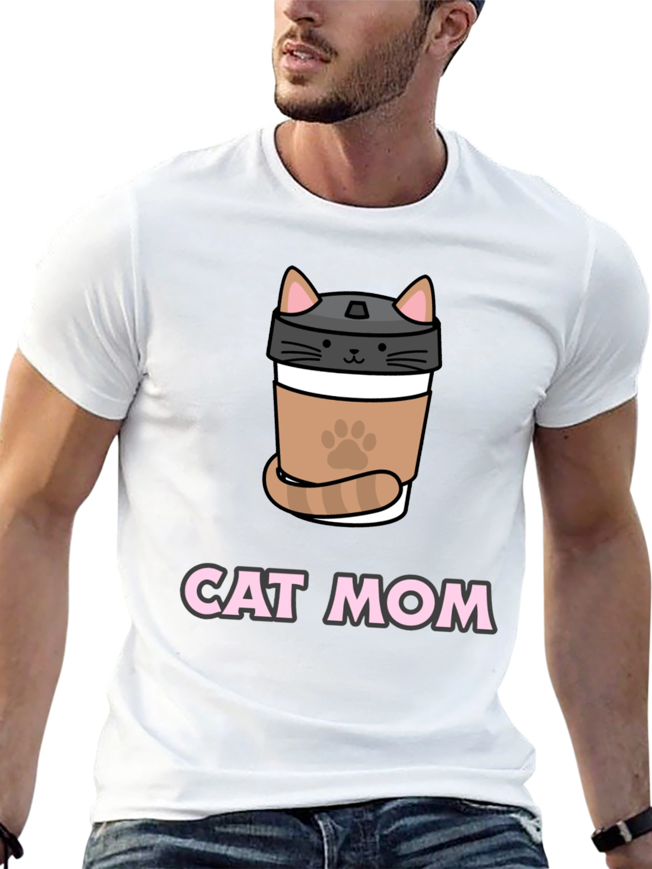 Cat Mom Coffee Cup T-Shirt - Black