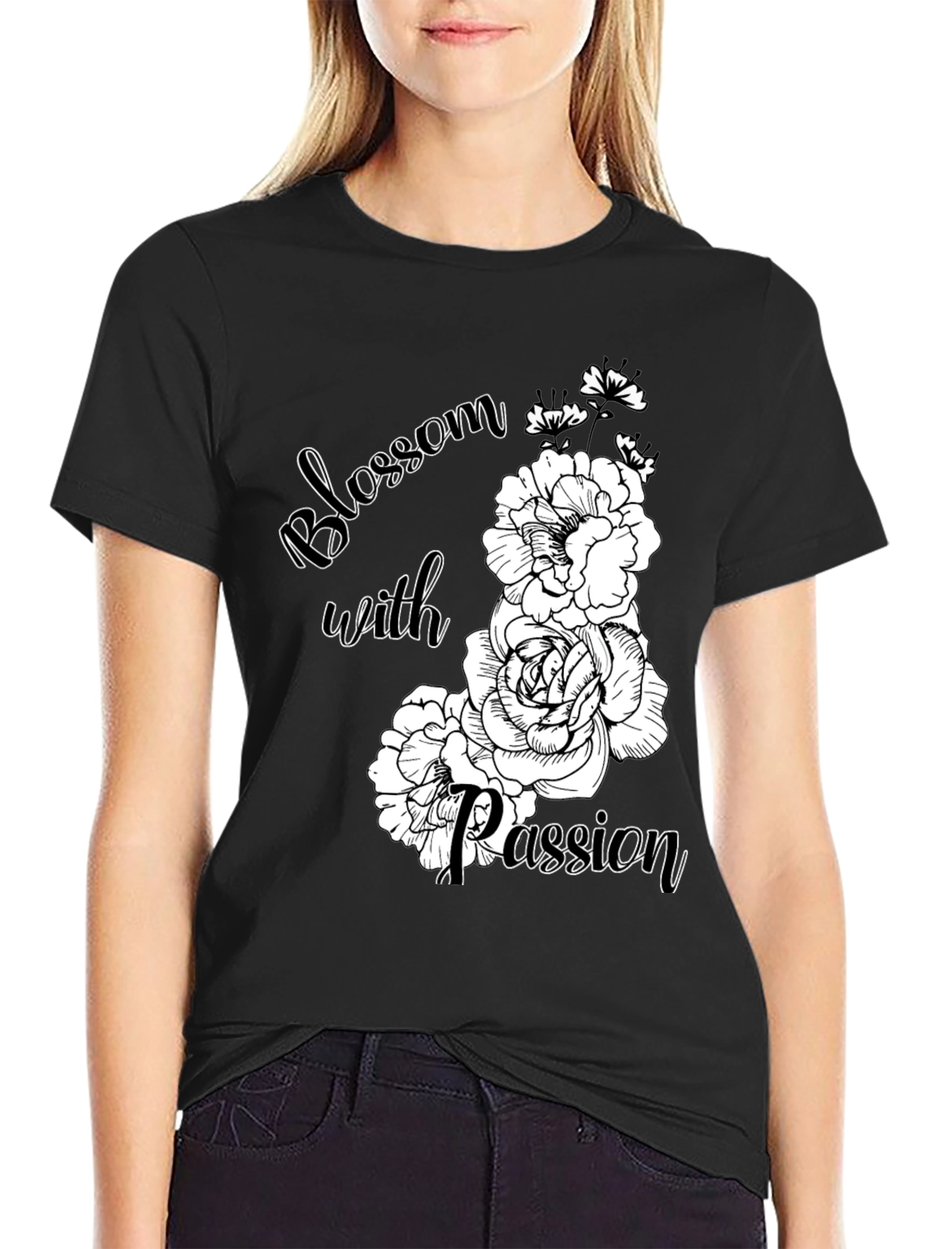 Blossom With Passion Black Graphic Tee