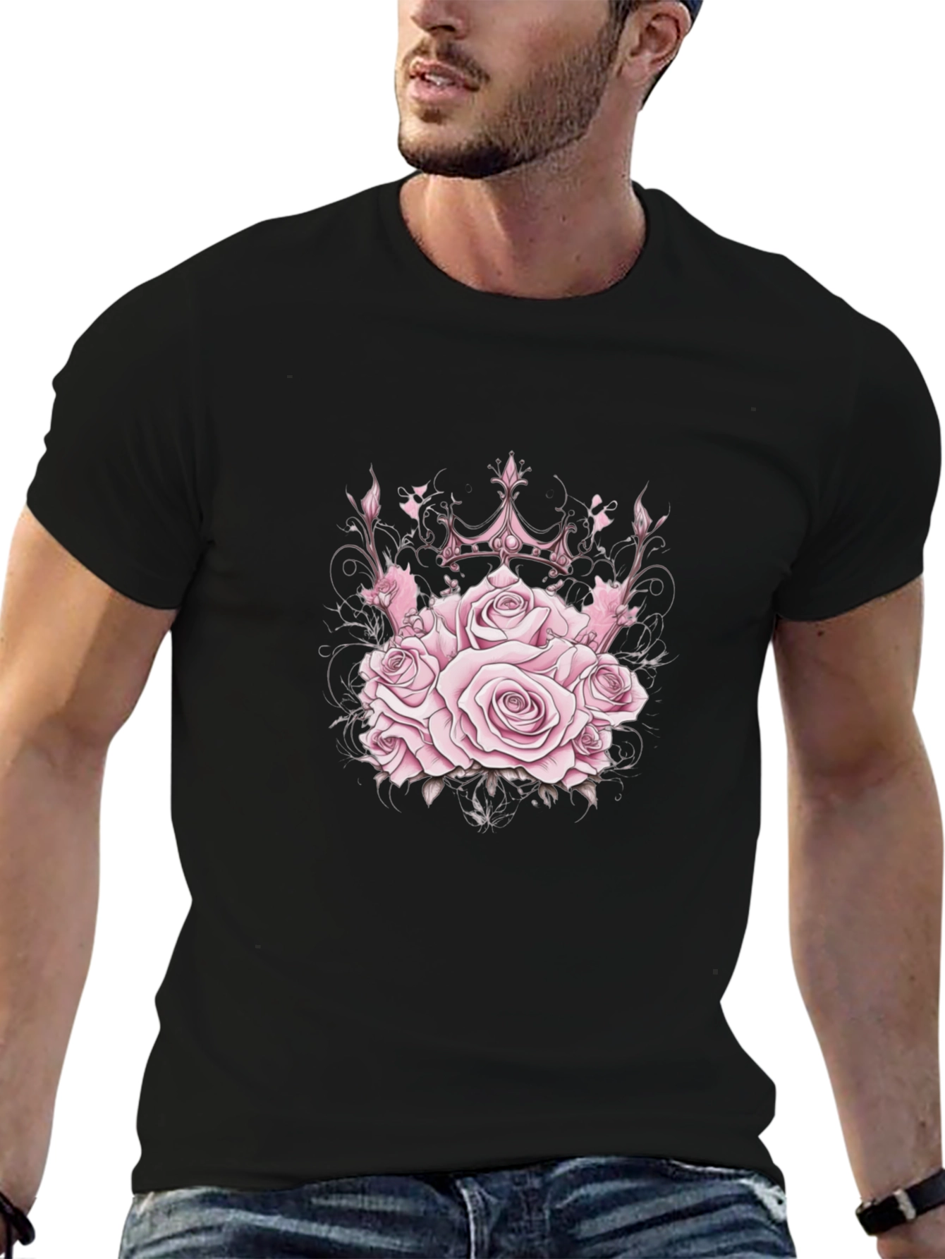 Roses Crown Black T-Shirt - Stylish Graphic Tee