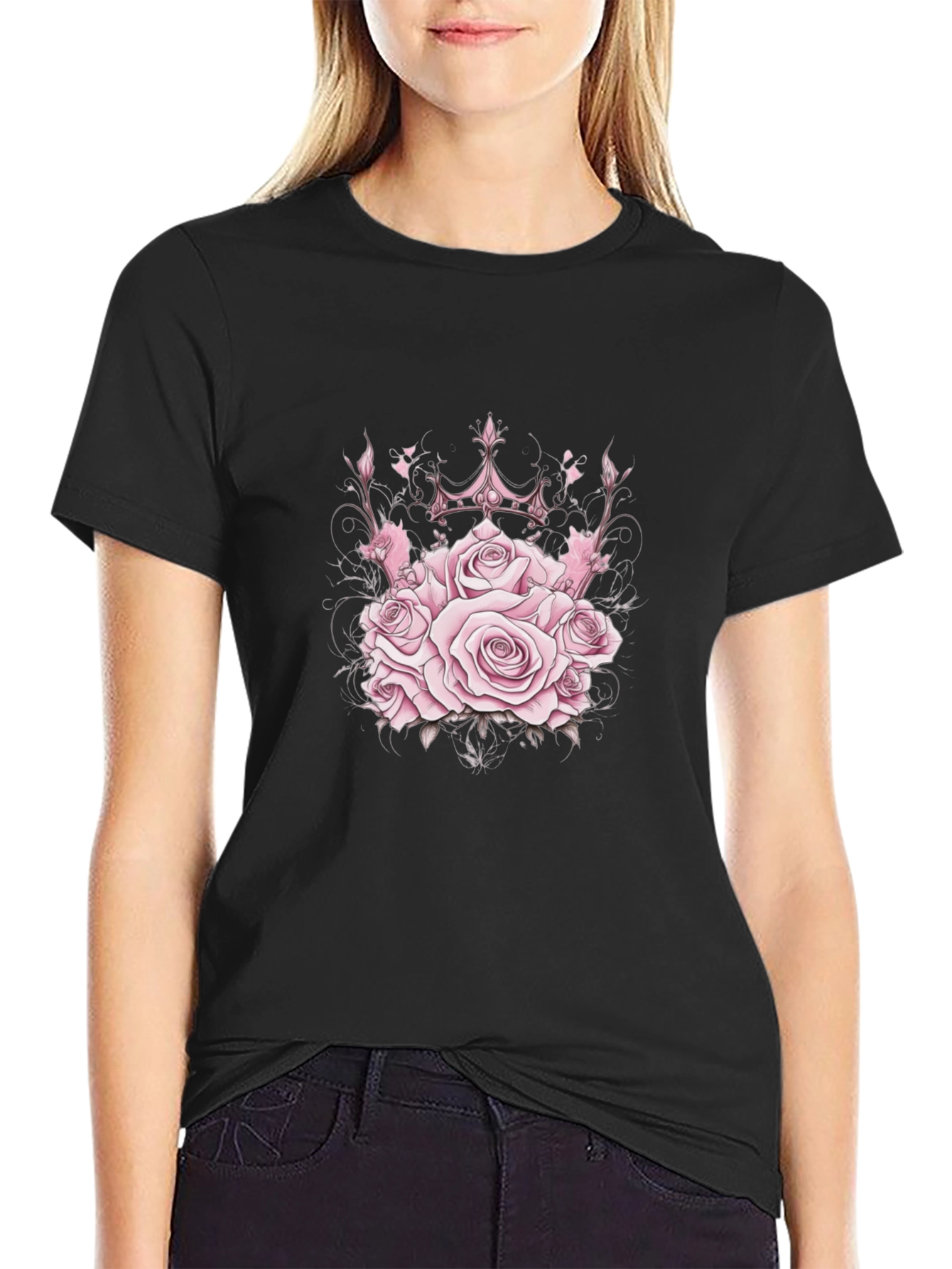 Roses Crown Black T-Shirt - Stylish Graphic Tee