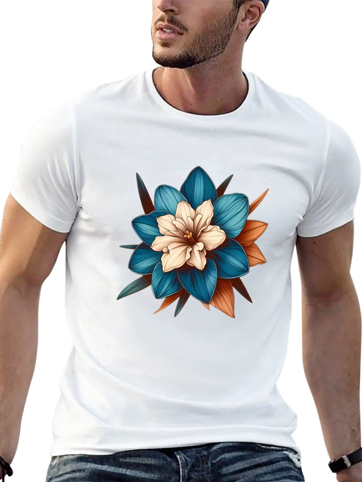 Floral Graphic Tee - Stylish Mens Black T-Shirt