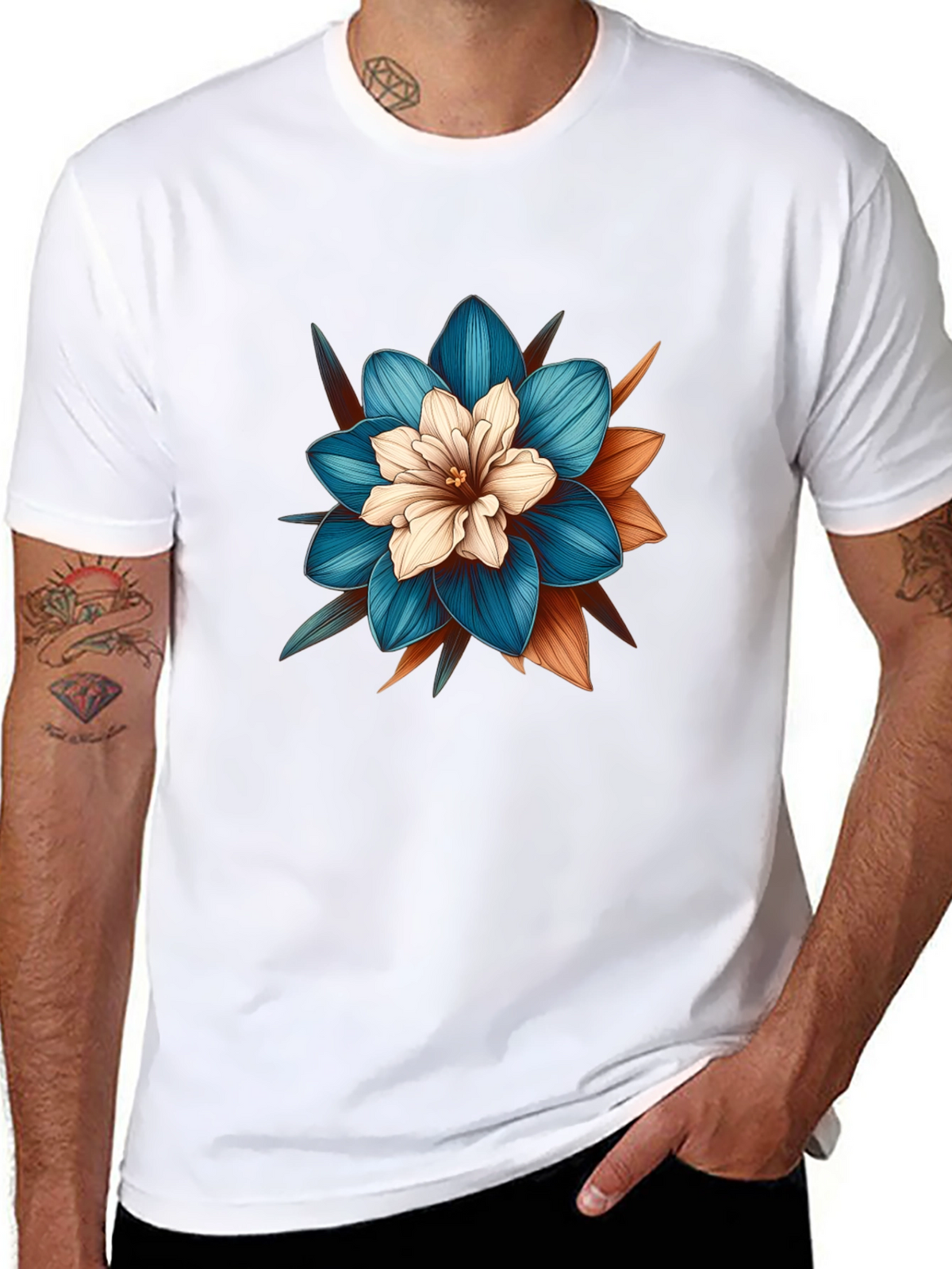 Floral Graphic Tee - Stylish Mens Black T-Shirt