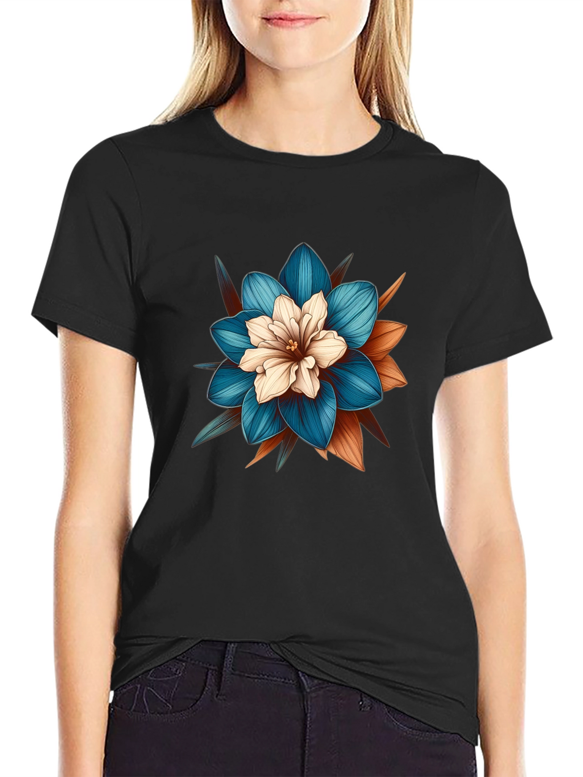 Floral Graphic Tee - Stylish Mens Black T-Shirt