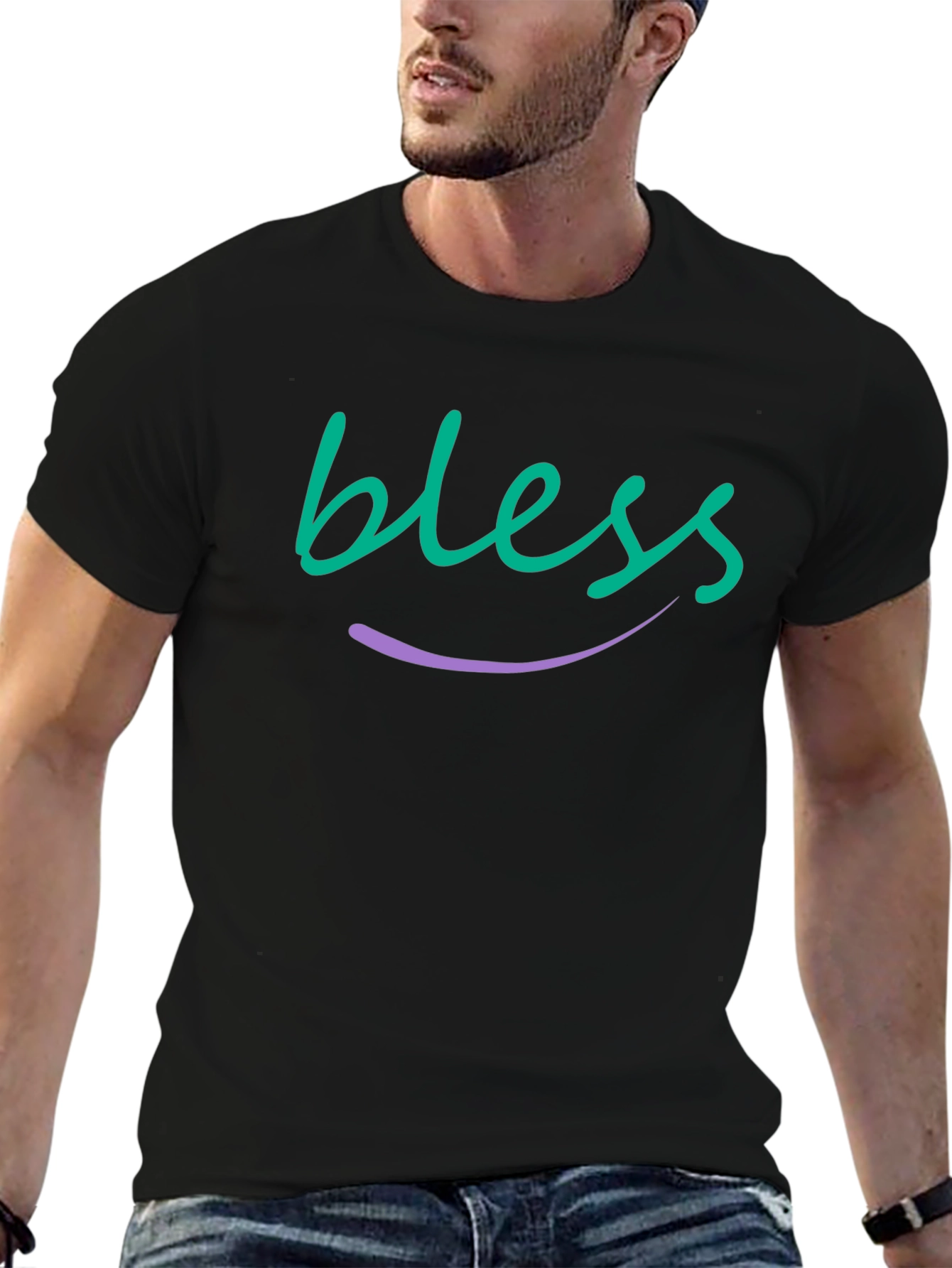 Blessed Graphic Tee - Soft Black Cotton Blend T-Shirt
