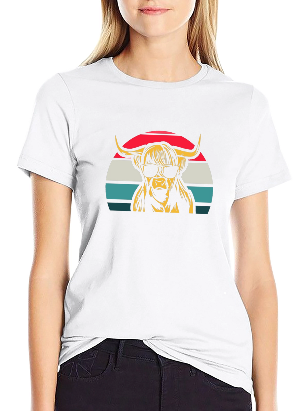 Highland Cow Retro T-Shirt - Sunglasses Graphic Tee