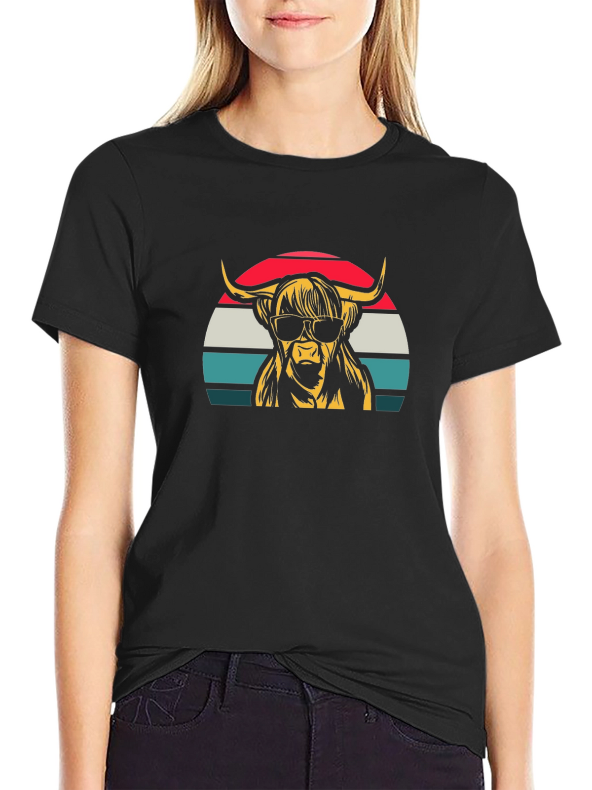 Highland Cow Retro T-Shirt - Sunglasses Graphic Tee