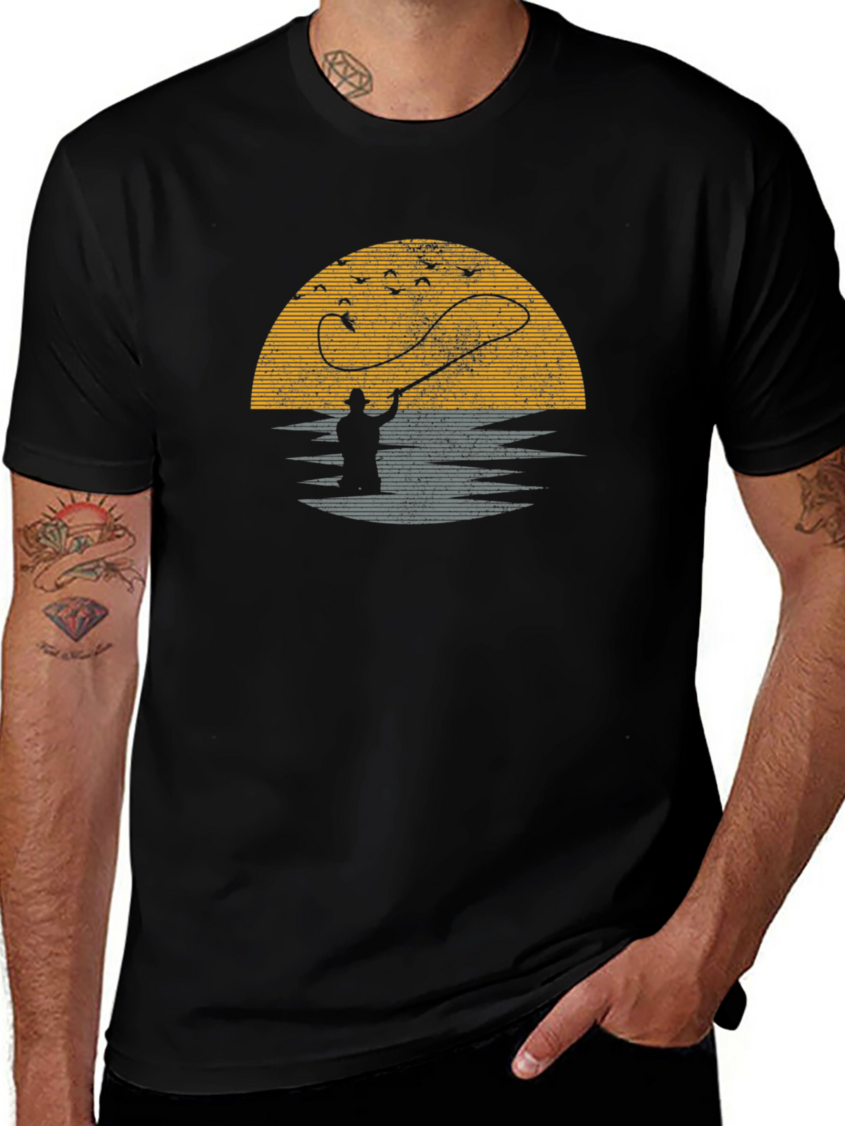 Fishing Sunset Graphic Tee - Black