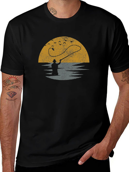 Fishing Sunset Graphic Tee - Black