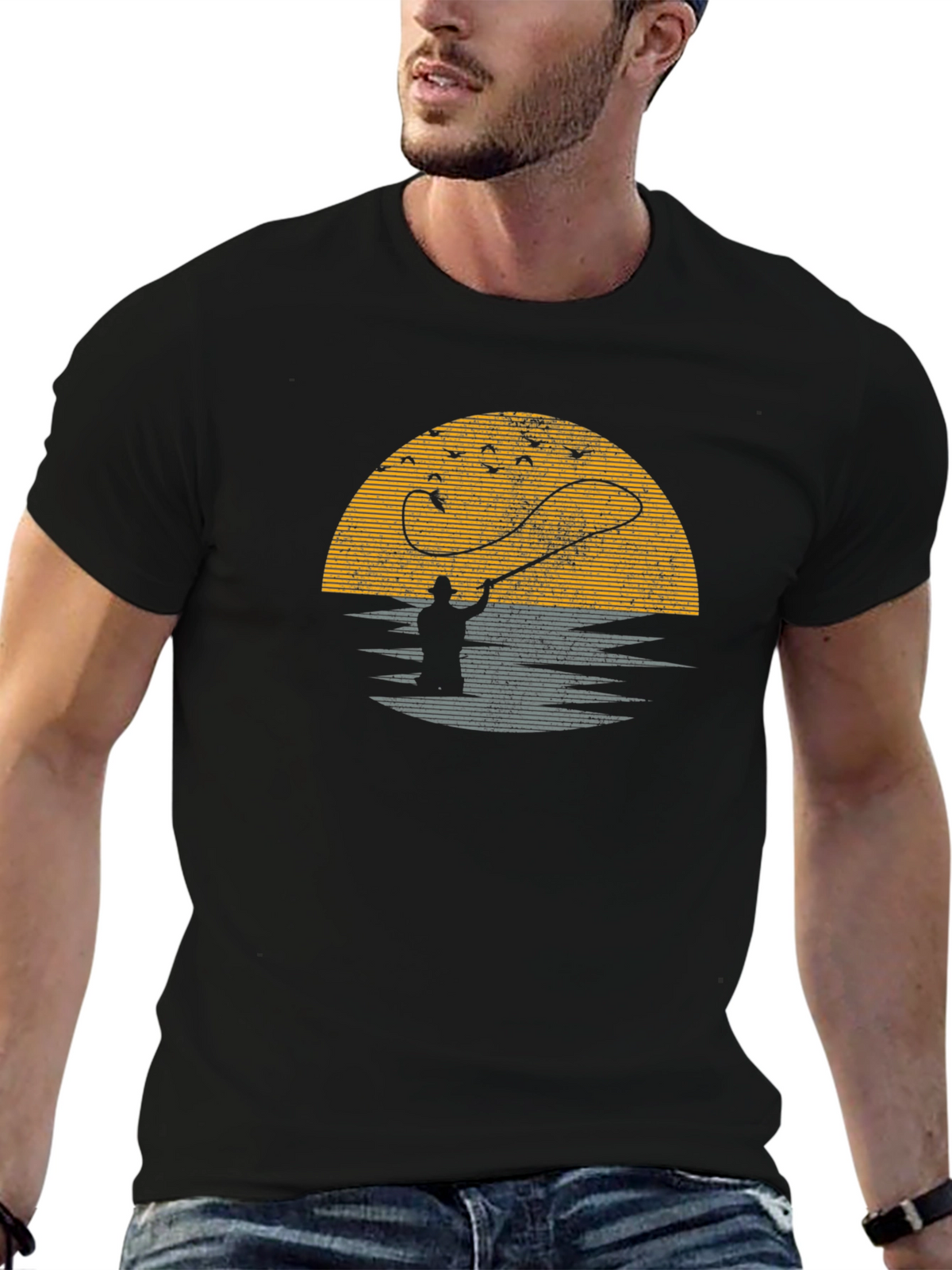 Fishing Sunset Graphic Tee - Black