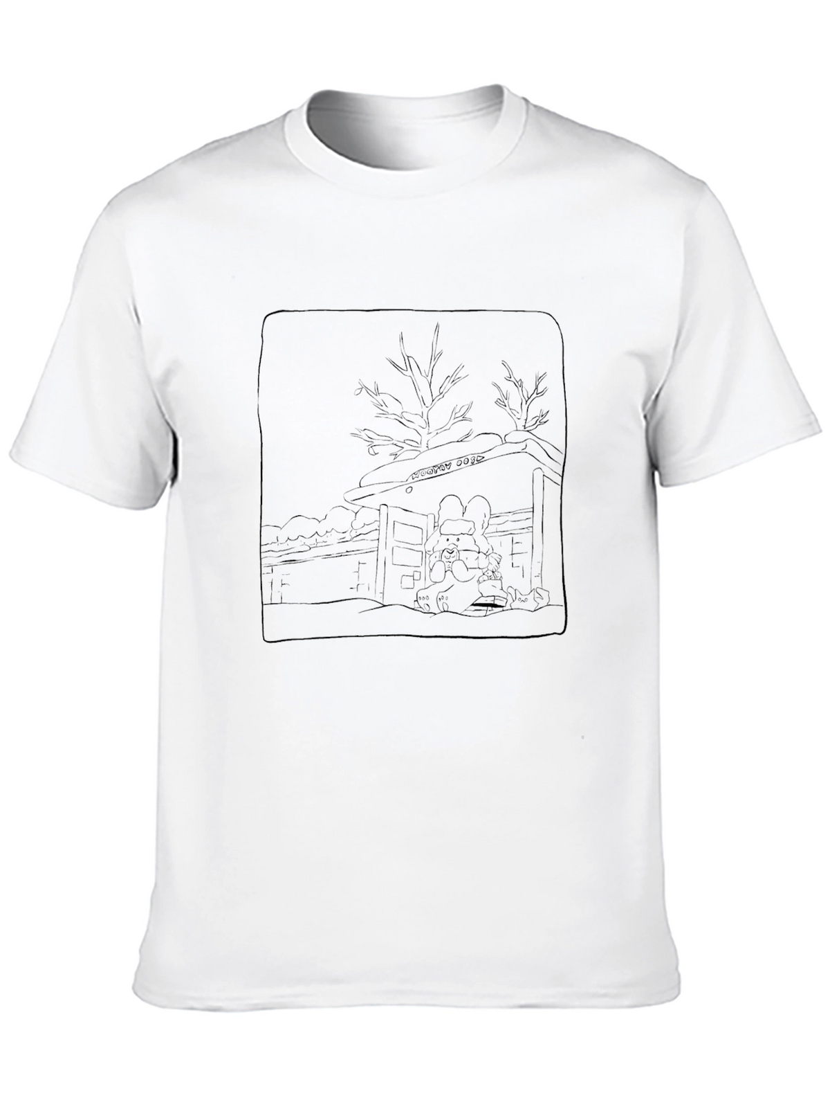 Line Art Cabin Graphic Tee - Black
