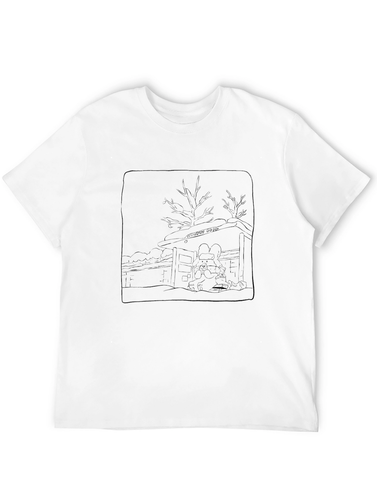 Line Art Cabin Graphic Tee - Black
