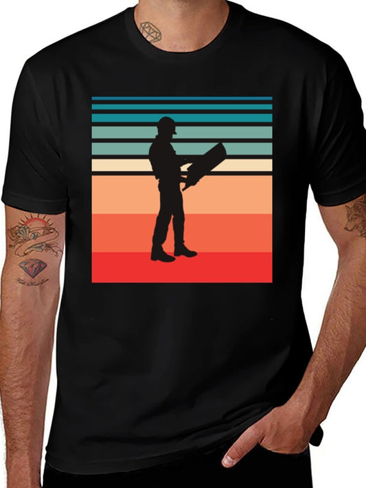 Retro Engineer Graphic Tee - Black Cotton Shirt
