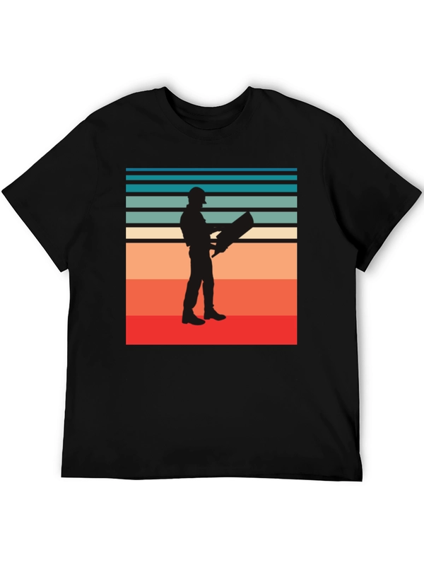 Retro Engineer Graphic Tee - Black Cotton Shirt