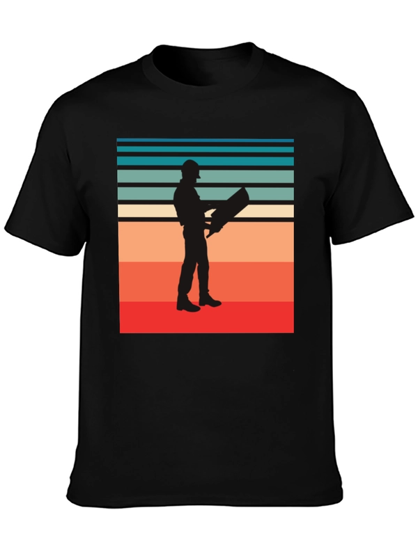 Retro Engineer Graphic Tee - Black Cotton Shirt