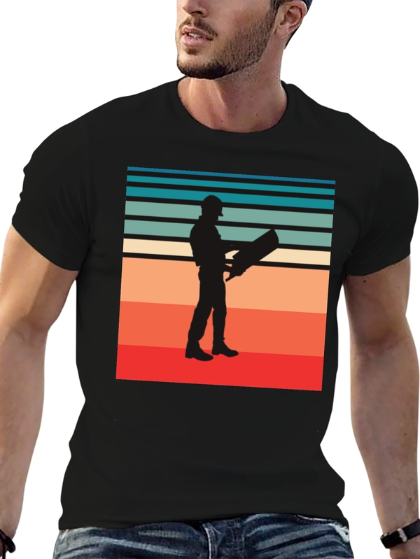 Retro Engineer Graphic Tee - Black Cotton Shirt