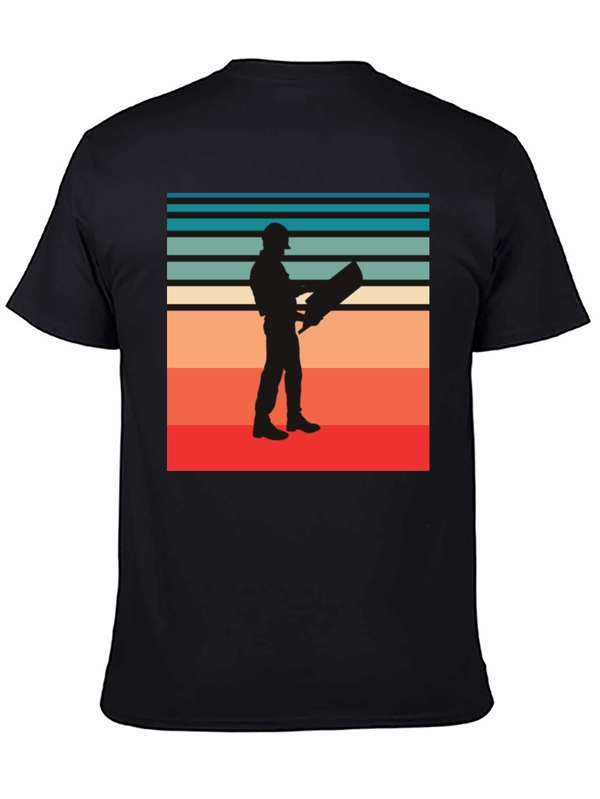 Retro Engineer Graphic Tee - Black Cotton Shirt