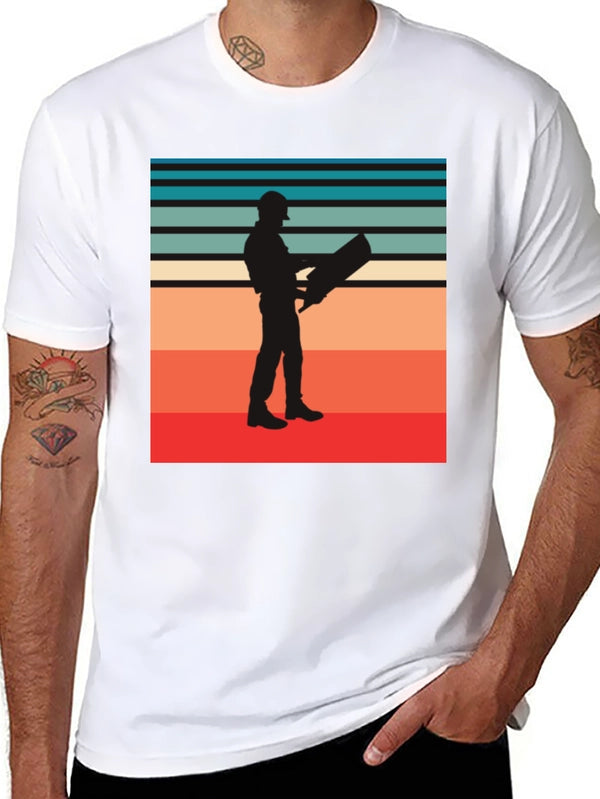 Retro Engineer Graphic Tee - Black Cotton Shirt