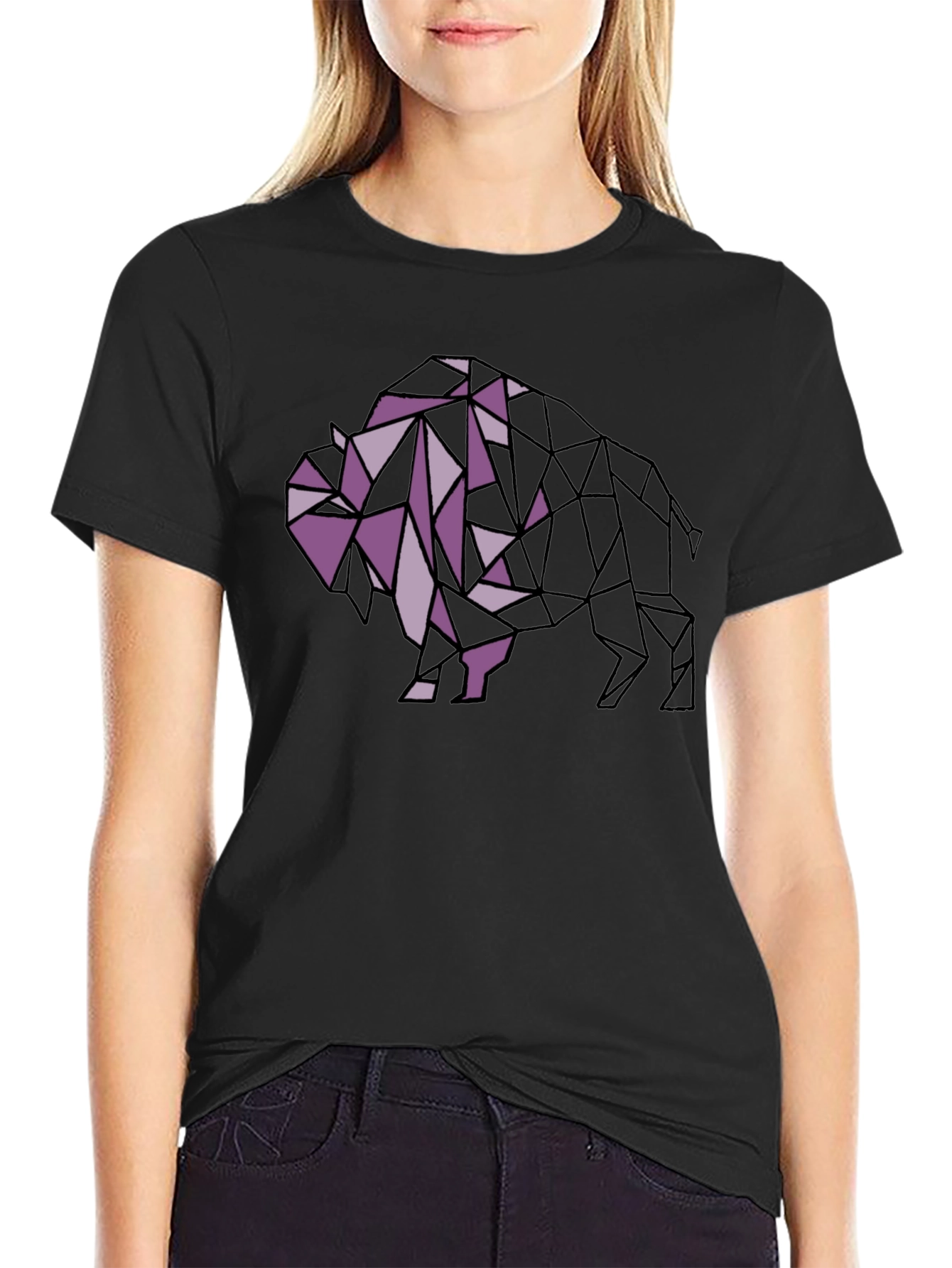 Geometric Buffalo Graphic Tee - Black
