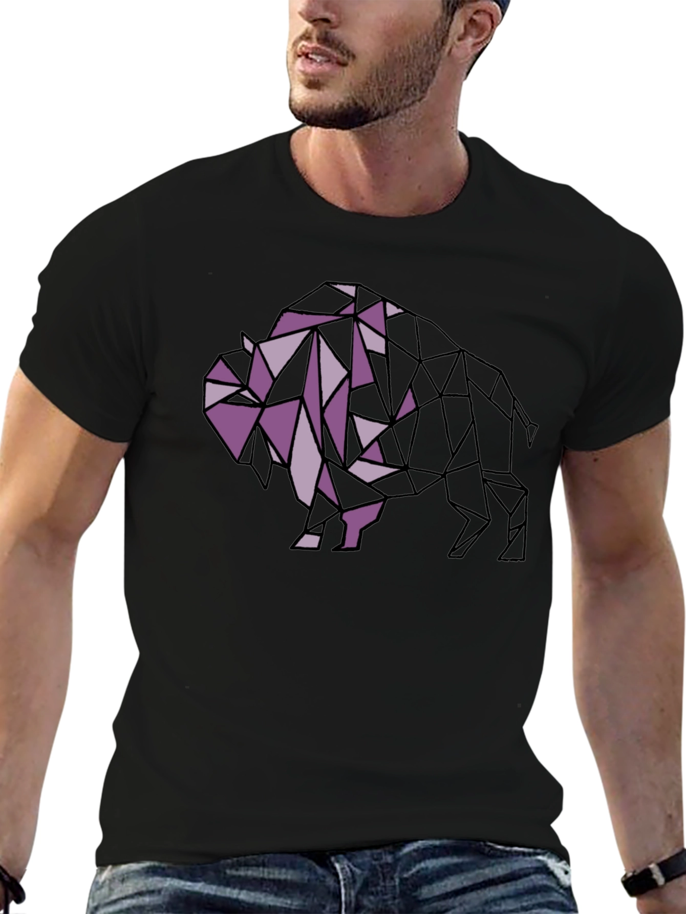 Geometric Buffalo Graphic Tee - Black