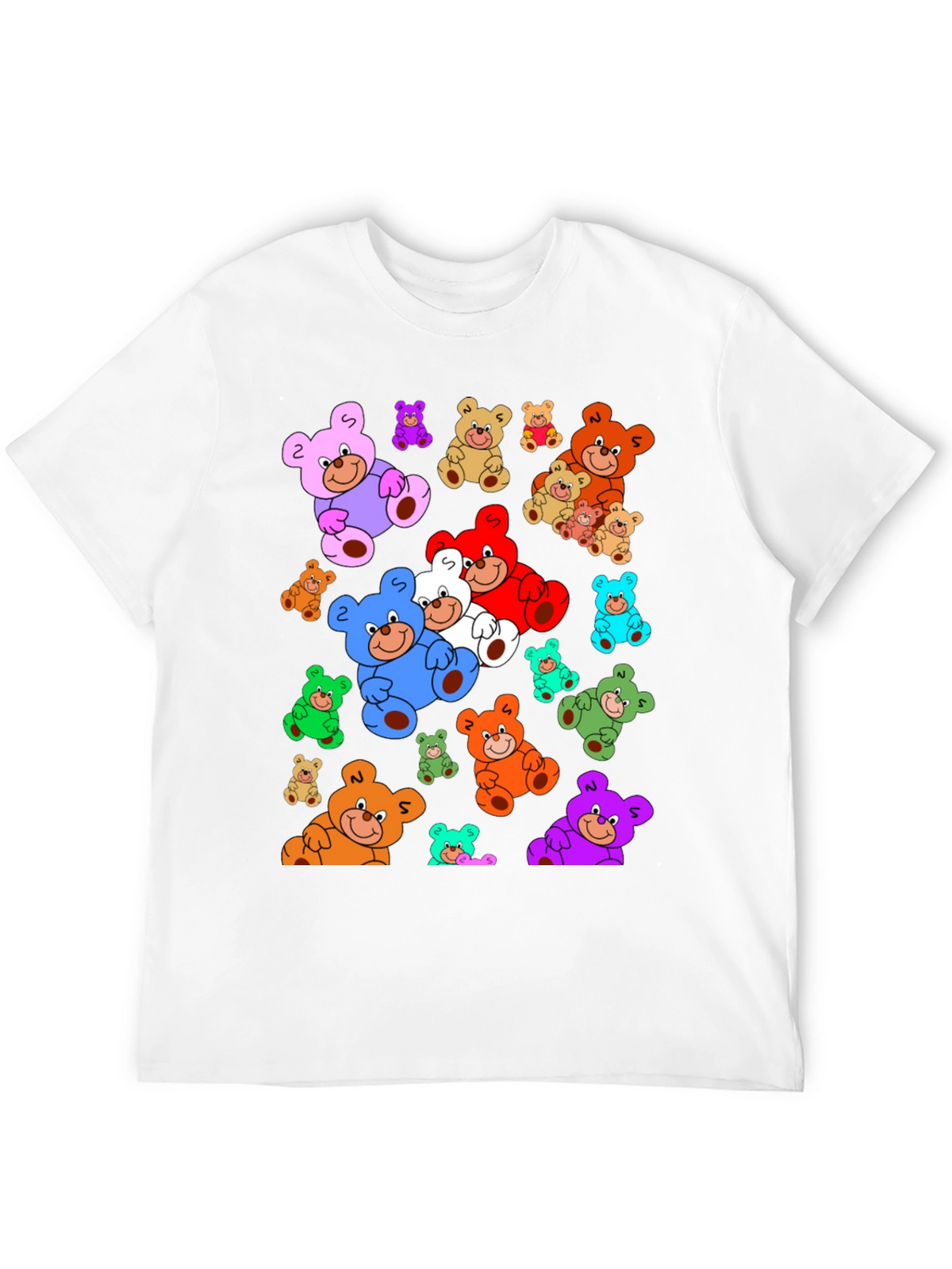Fun Cartoon Teddy Bear Print Black T-Shirt