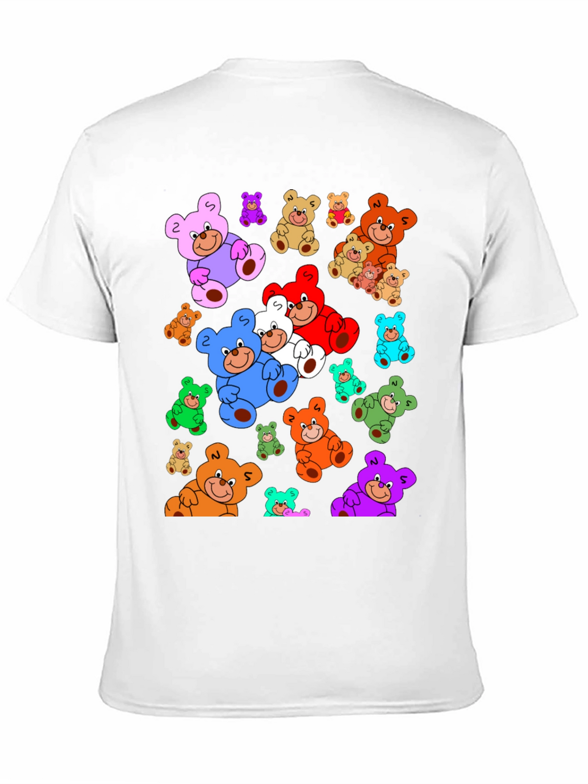 Fun Cartoon Teddy Bear Print Black T-Shirt