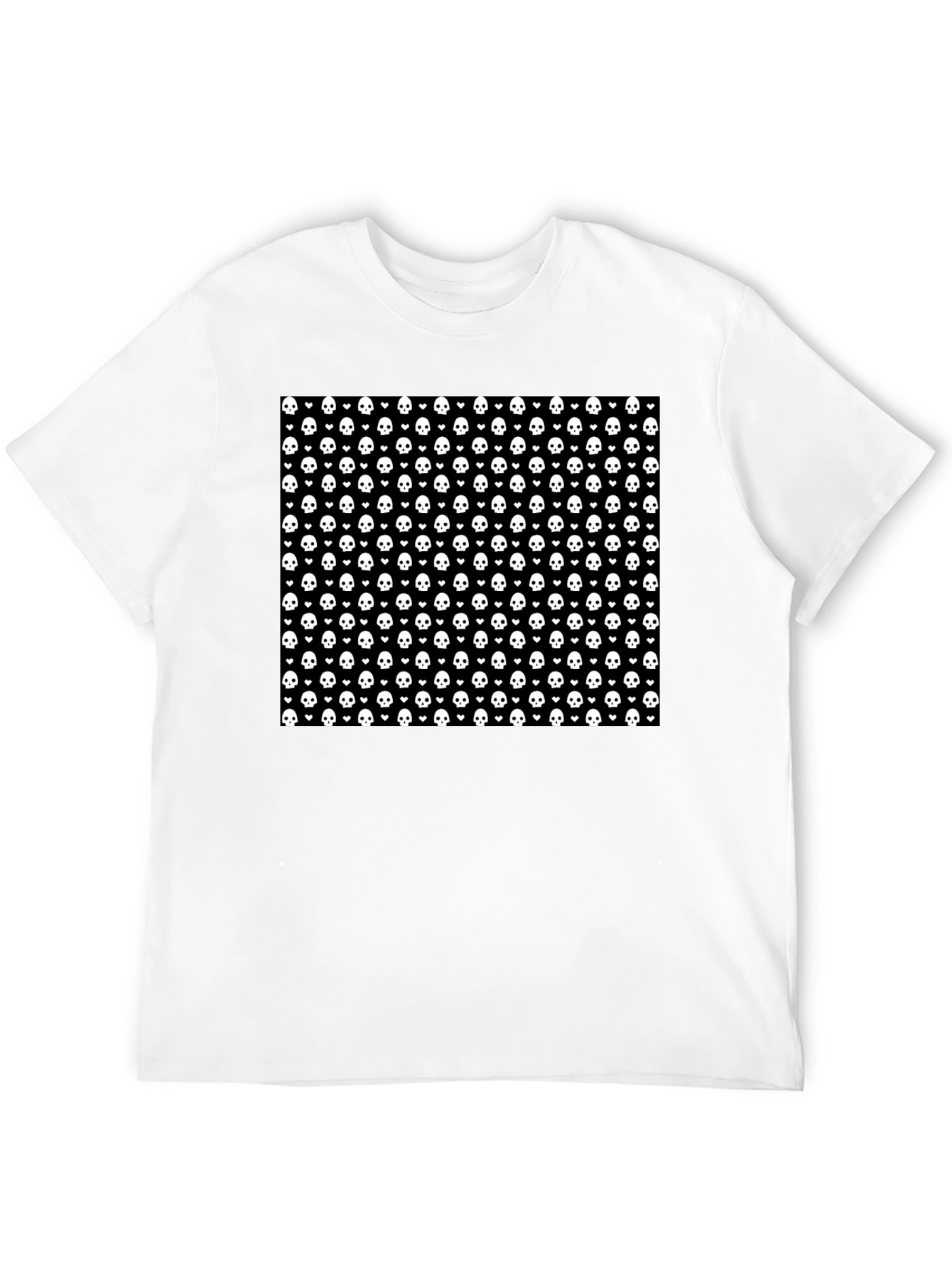 Skull & Heart Pattern Tee - Gothic Fashion