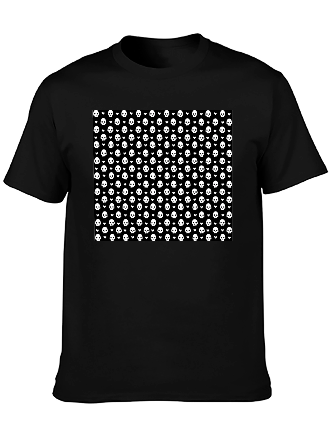 Skull & Heart Pattern Tee - Gothic Fashion