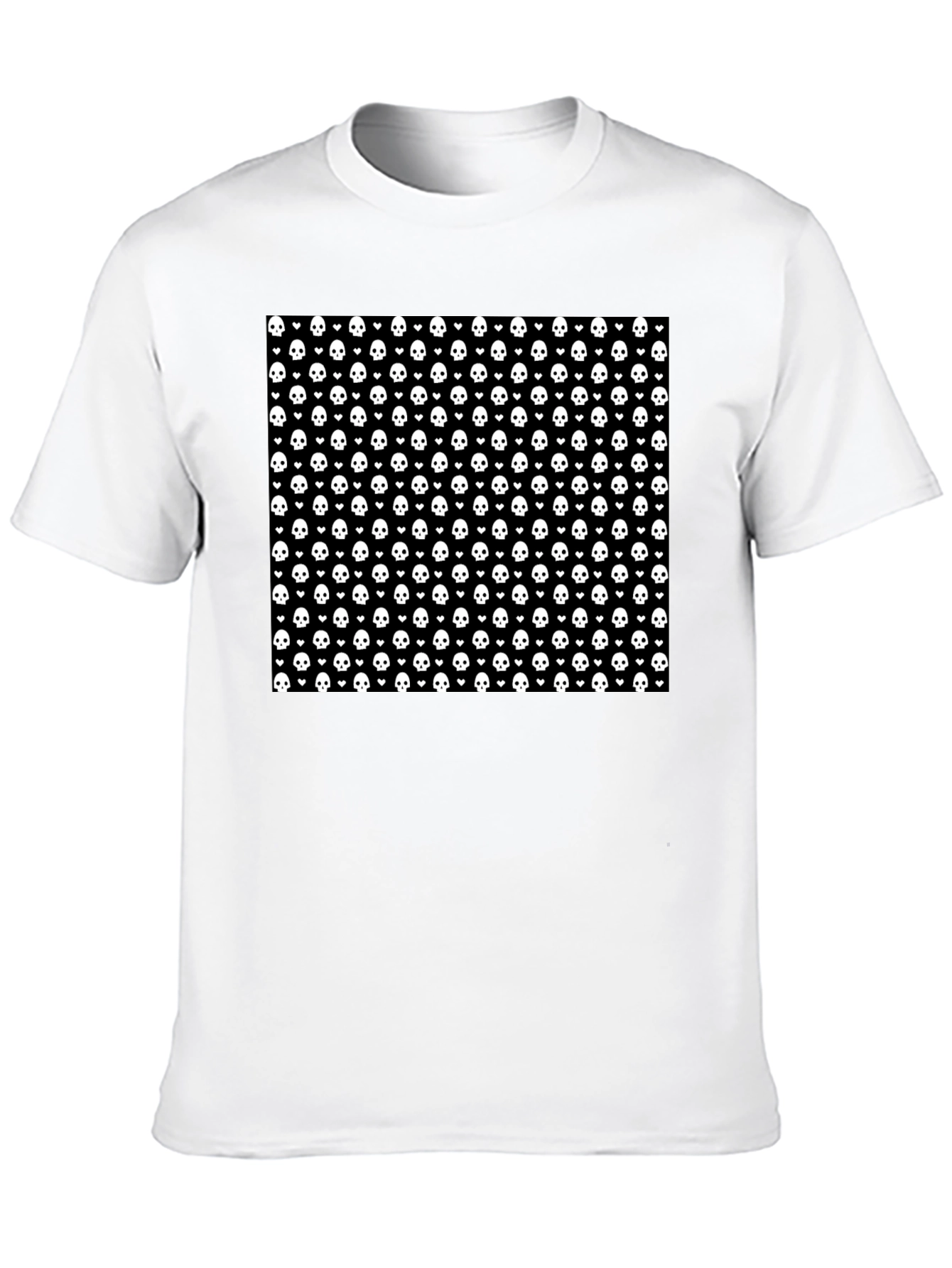 Skull & Heart Pattern Tee - Gothic Fashion