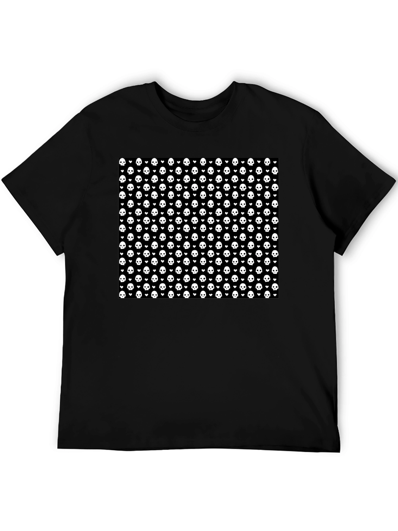 Skull & Heart Pattern Tee - Gothic Fashion