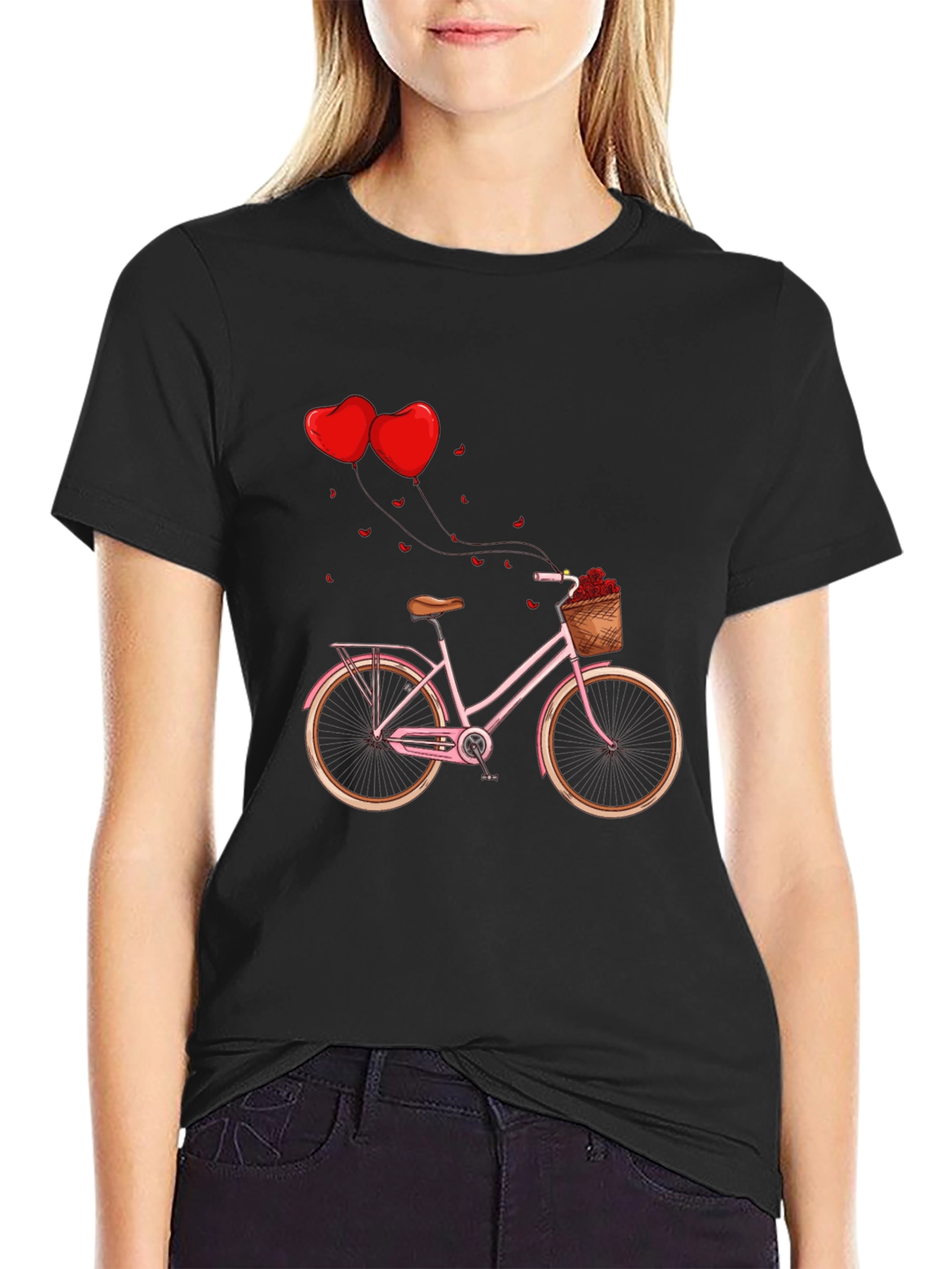 Valentines Day Pink Bike Black T-Shirt