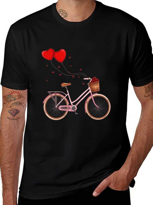 Valentines Day Pink Bike Black T-Shirt