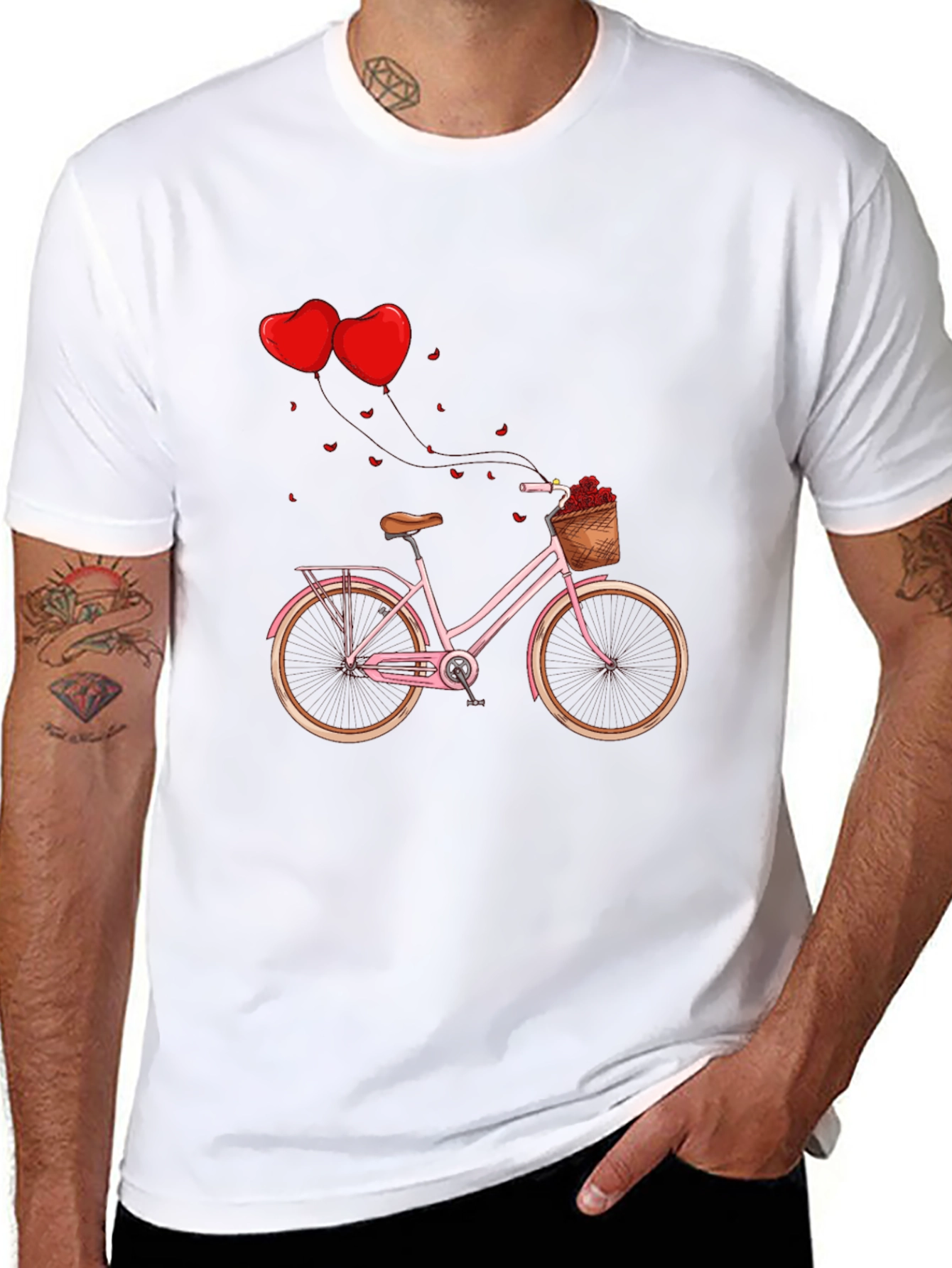 Valentines Day Pink Bike Black T-Shirt