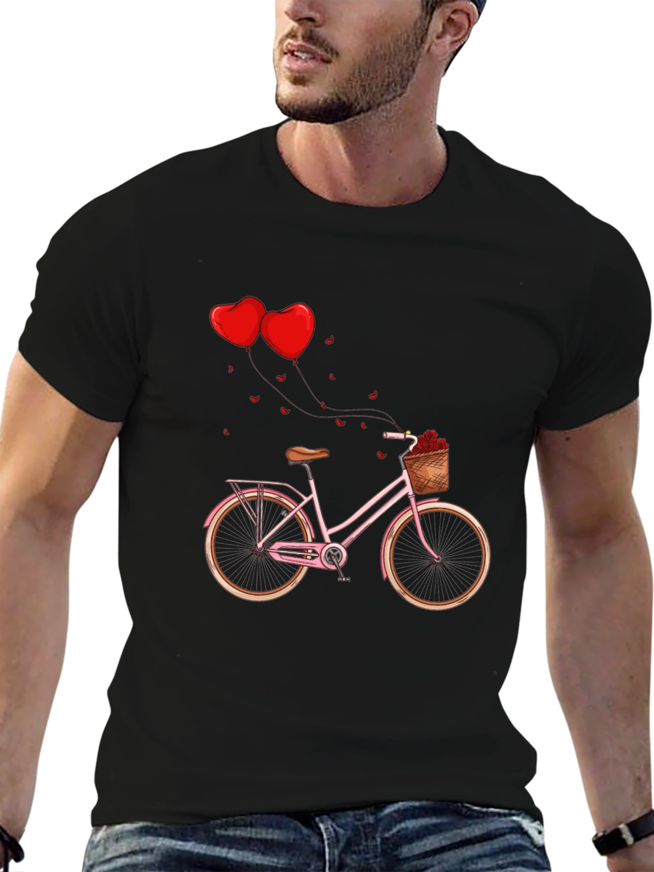 Valentines Day Pink Bike Black T-Shirt