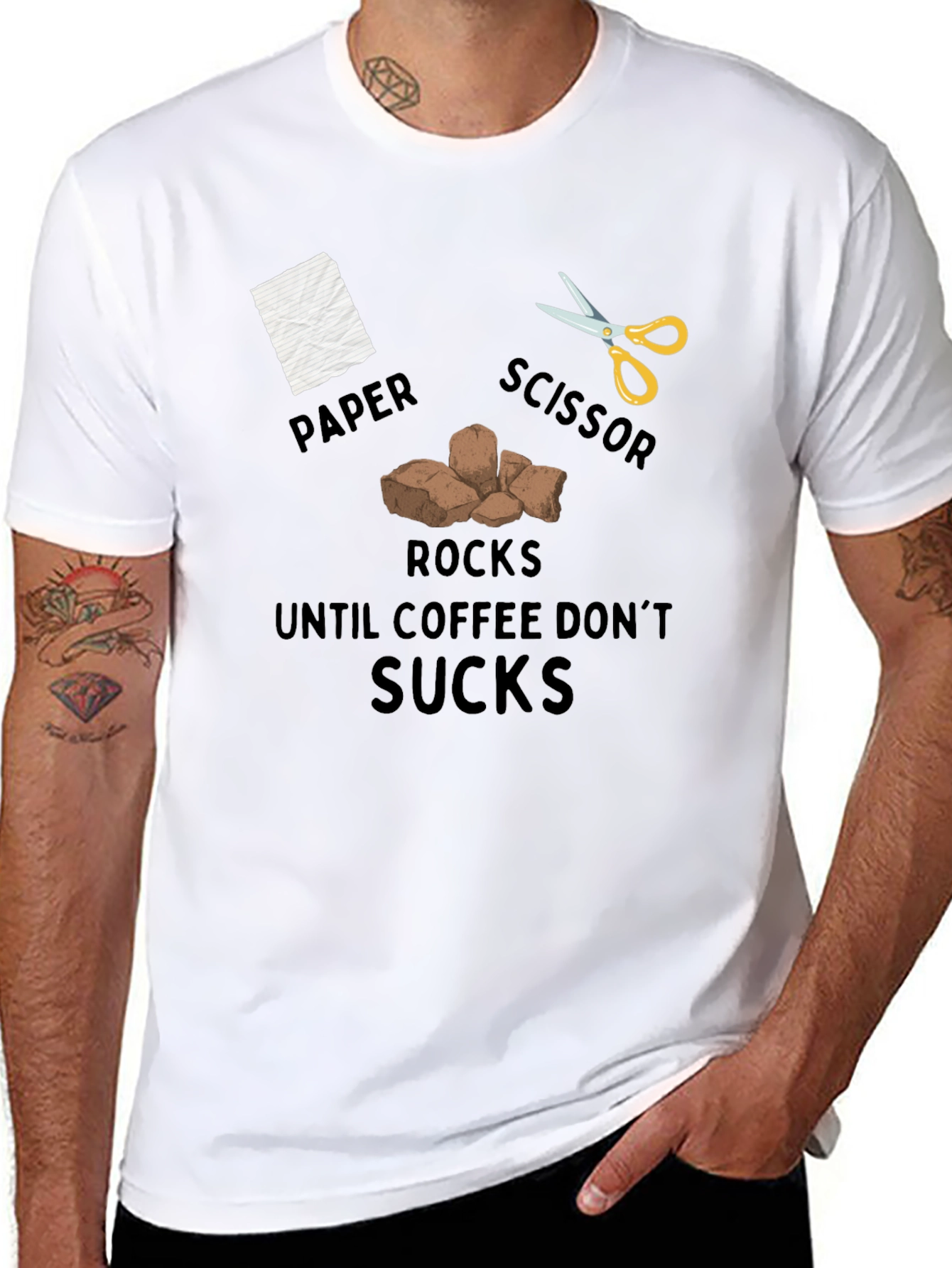 Rock Paper Scissor Coffee Mens T-Shirt