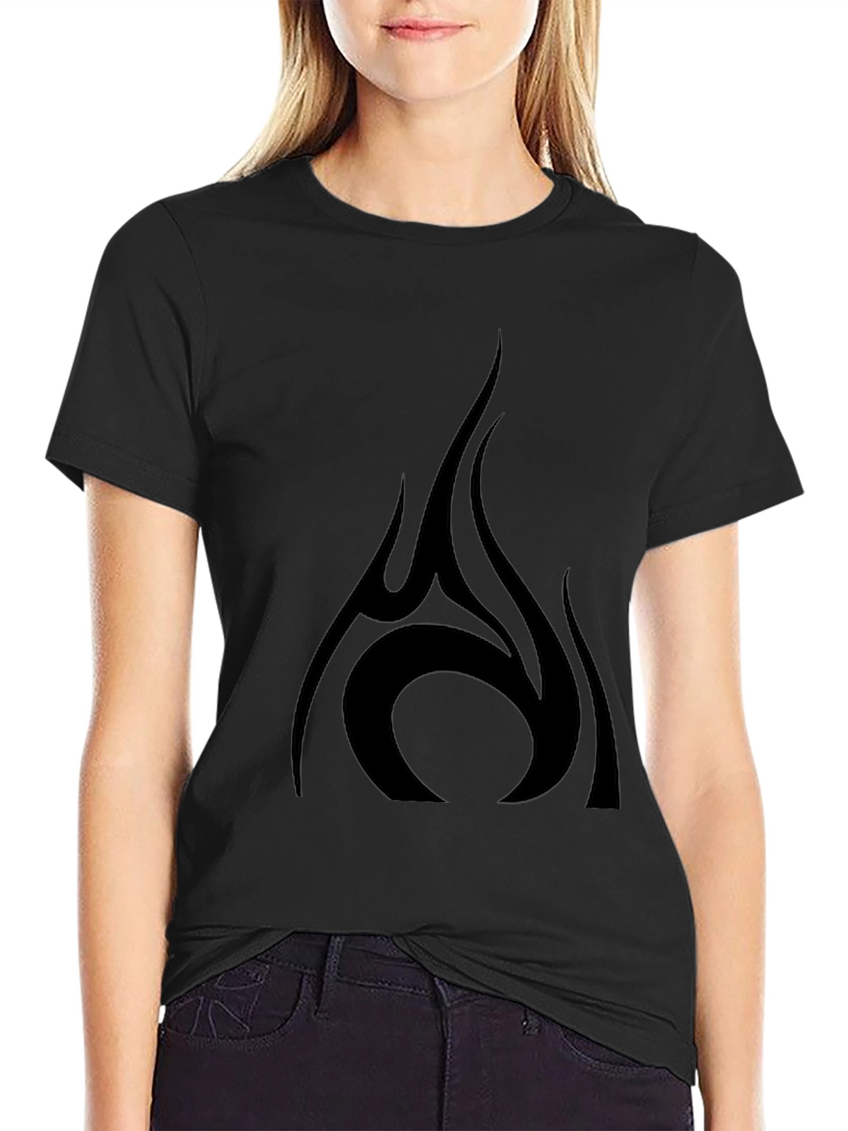 Mens Black T-Shirt with Tribal Flame Design