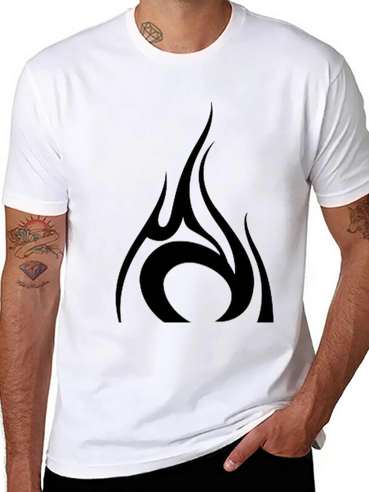 Mens Black T-Shirt with Tribal Flame Design