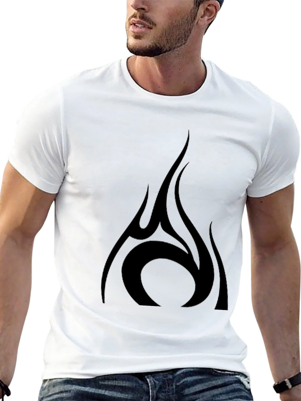 Mens Black T-Shirt with Tribal Flame Design